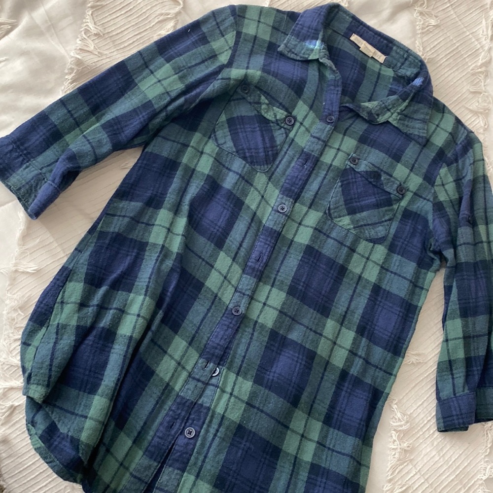 Cropped sleeve flannel shirt